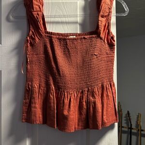 Rust Smocked Peplum Top